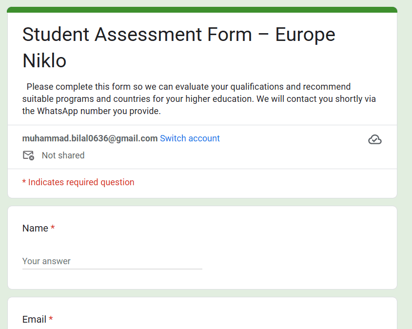 Student filling form